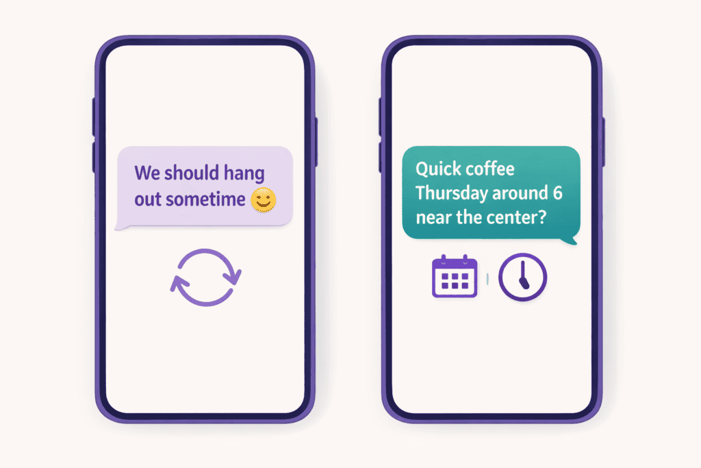 Examples of correct messages on online dating apps to move from chatting to a first date.