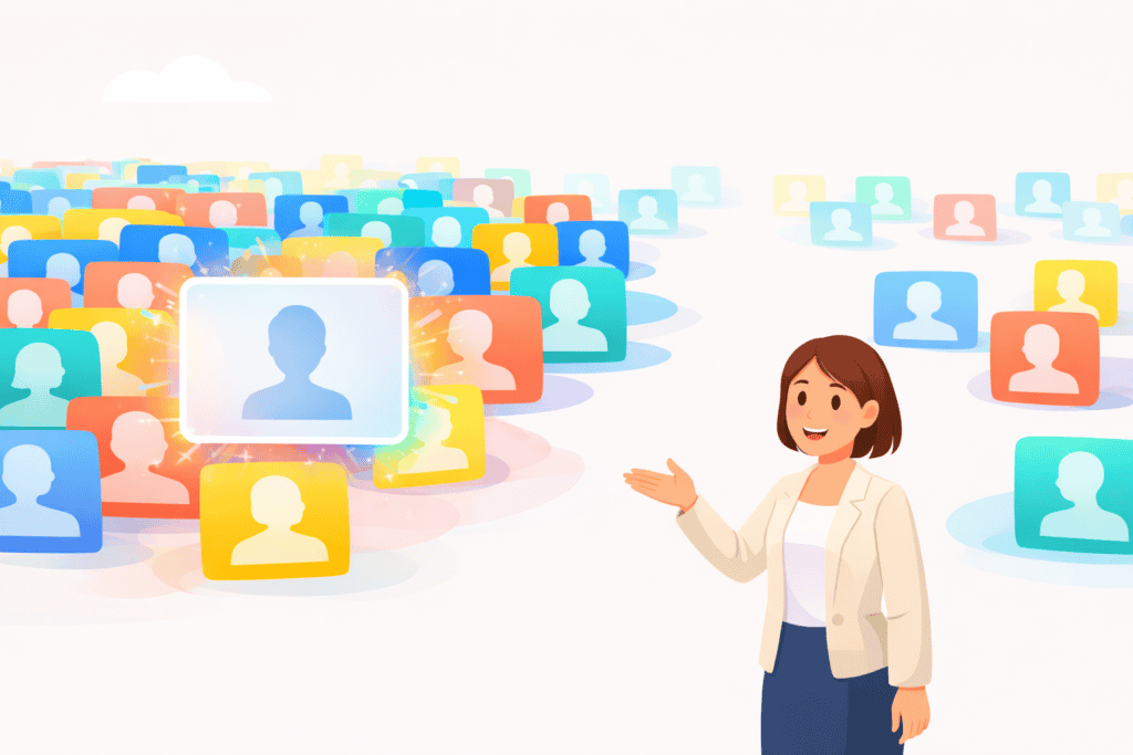 Illustration of a featured dating profile highlighted among others, representing the visibility and early consideration benefits explained in Is Hinge X Worth It.