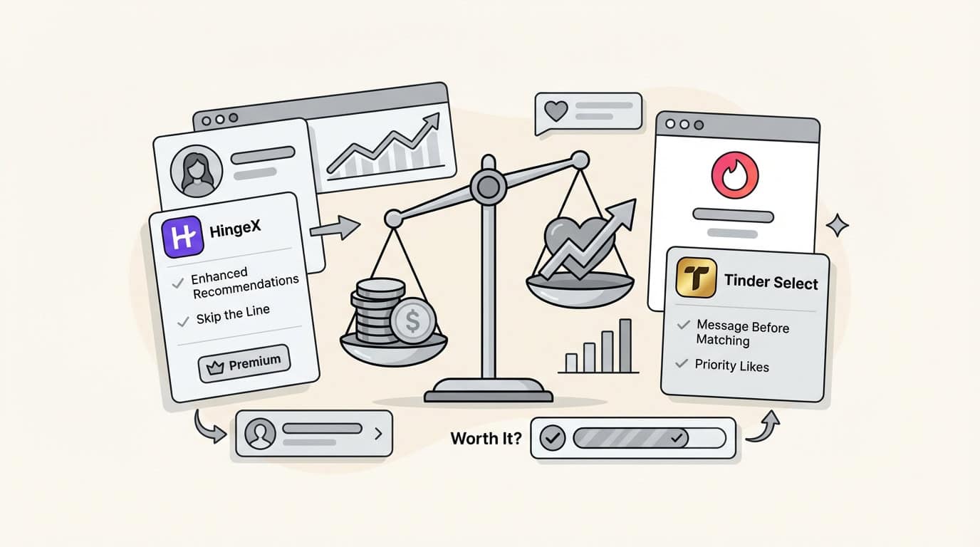 Illustration comparing HingeX and Tinder Platinum premium features