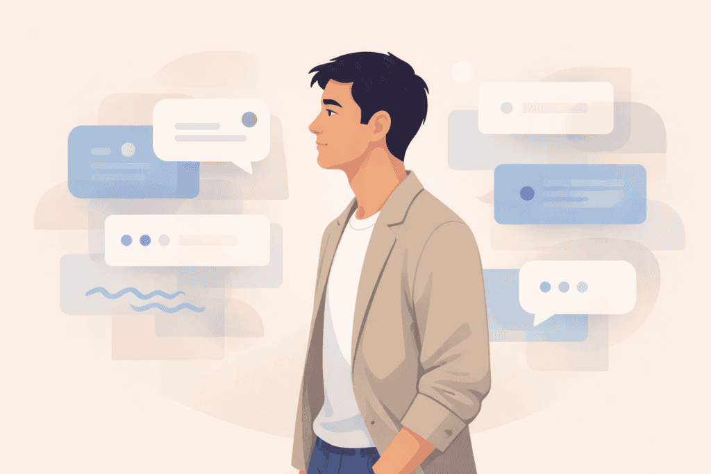 Illustration showing the mental effort of keeping dating app conversations open and unresolved.