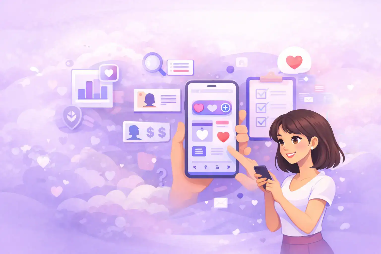 Dating app review methodology showing testing process with analytics, profiles, pricing, and verification systems