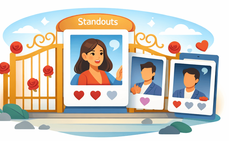 Abstract editorial illustration of a separate feed behind a roses-only gate, showing why Standouts can feel locked behind access.