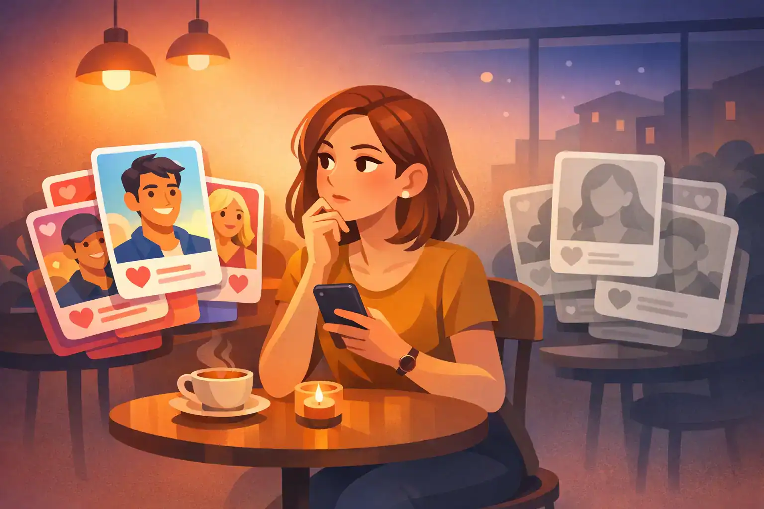 How to reset Tinder algorithm — woman reviewing active and faded profiles before deciding on a reset