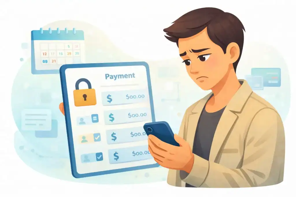 Man frustrated by eHarmony cancellation and billing issues with locked payment screen