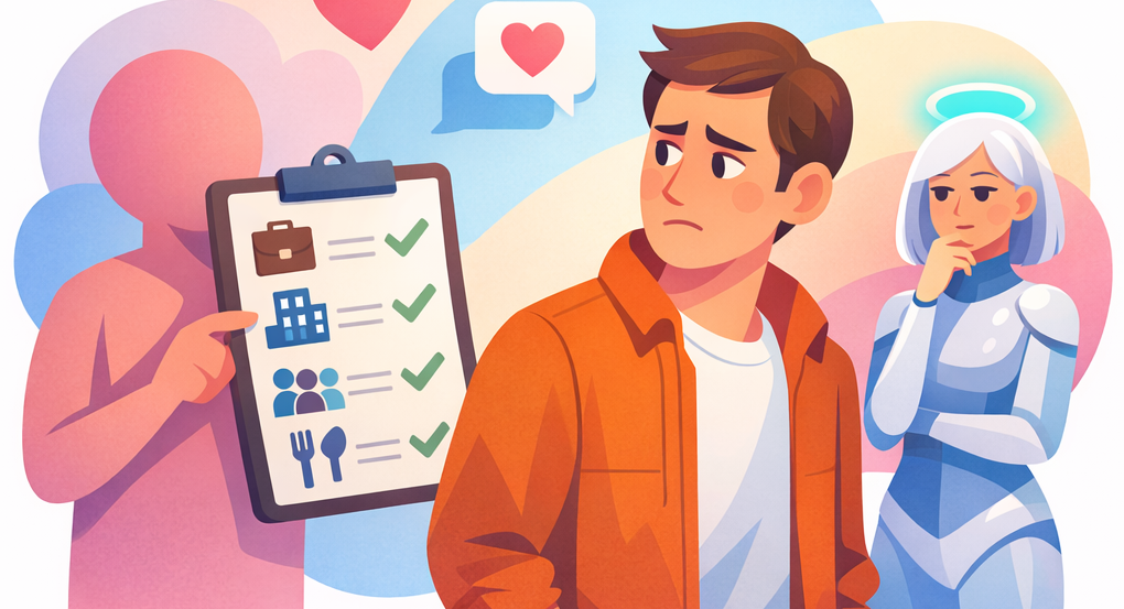 Young man contemplating if his match real