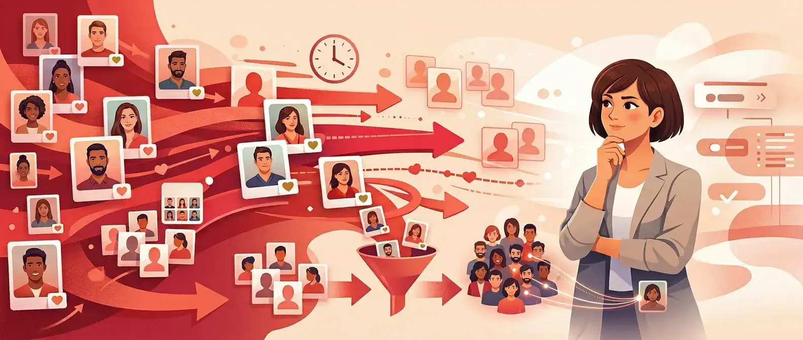 Ilustiration of a woman doing a tinder review and deciding if tinder is worth it