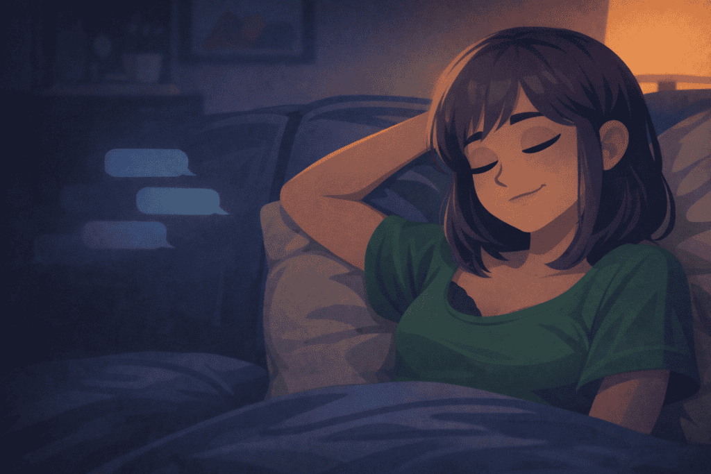 Woman relieved after unmatching from a chat showing why conversations turn sexual too fast.