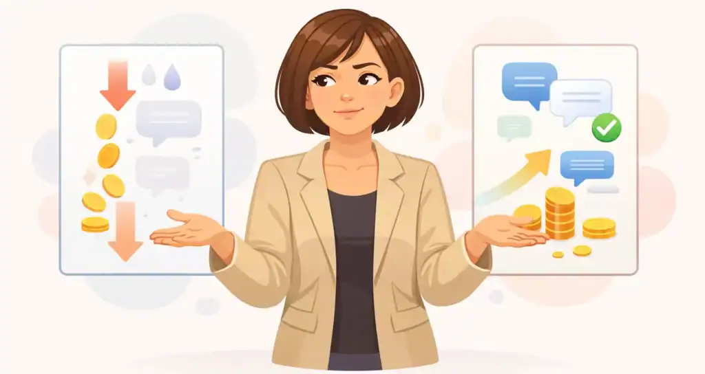 Ashley Madison comparing credits cost breakdown, showing how fast credits drain versus ongoing conversation value