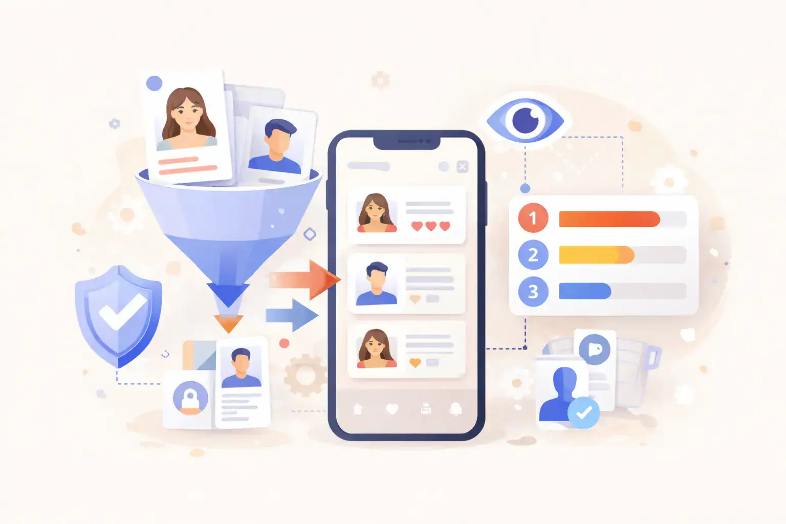 Funnel, comparing habits, time spent, and outcomes for mindless vs intentional dating.