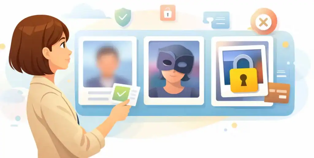 Victoria Milan review of profile quality showing blurred photos, masked identities, and locked private galleries on the discreet dating platform